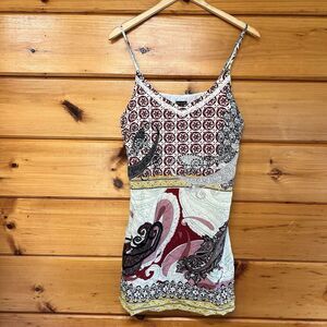 Coco And Carmen Colorful Lined Paisley Spaghetti Strap Tunic Size XXL